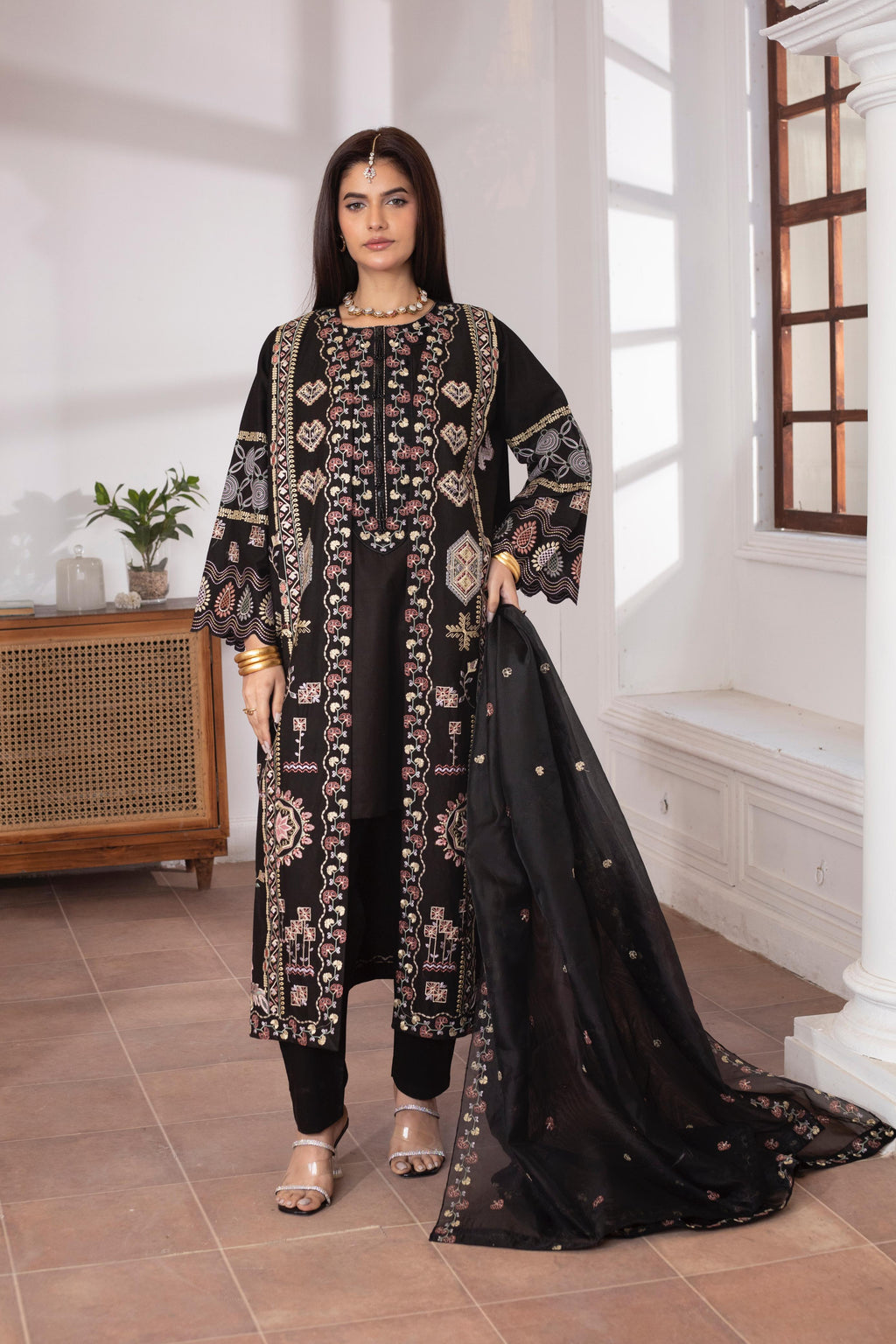 KHATOON Noor Black Embroidered 2-Piece Lawn Suit