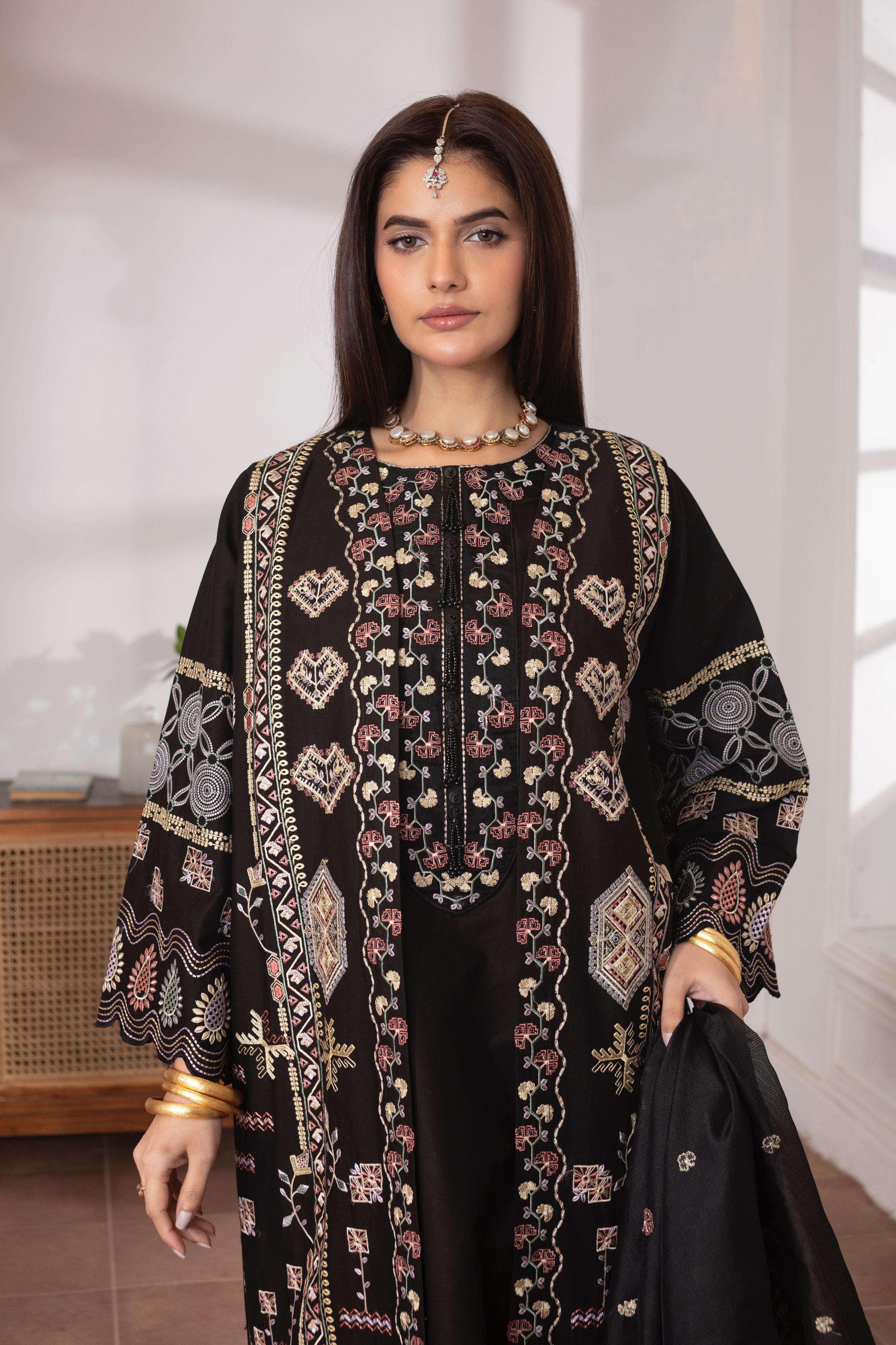 KHATOON Noor Black Embroidered 2-Piece Lawn Suit