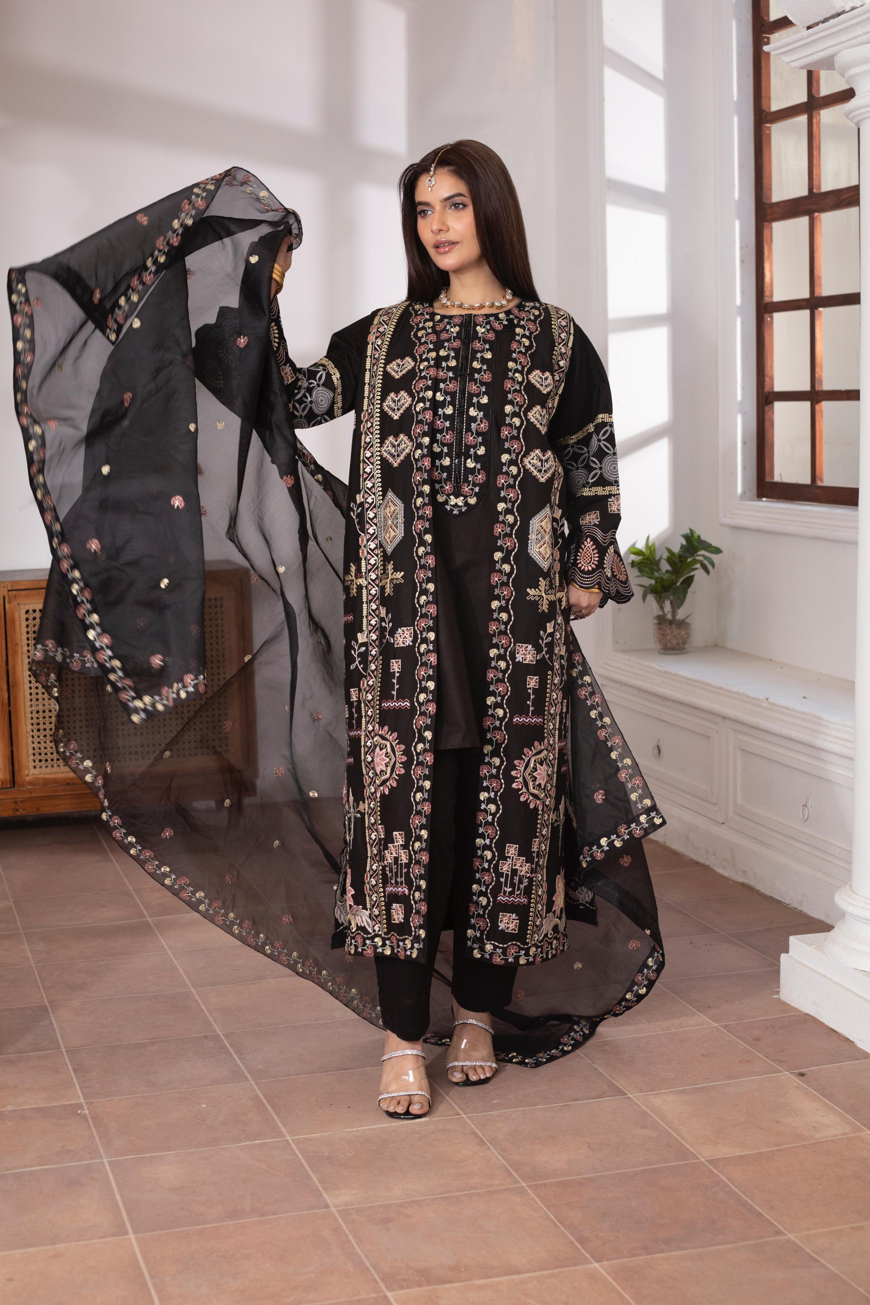 KHATOON Noor Black Embroidered 2-Piece Lawn Suit