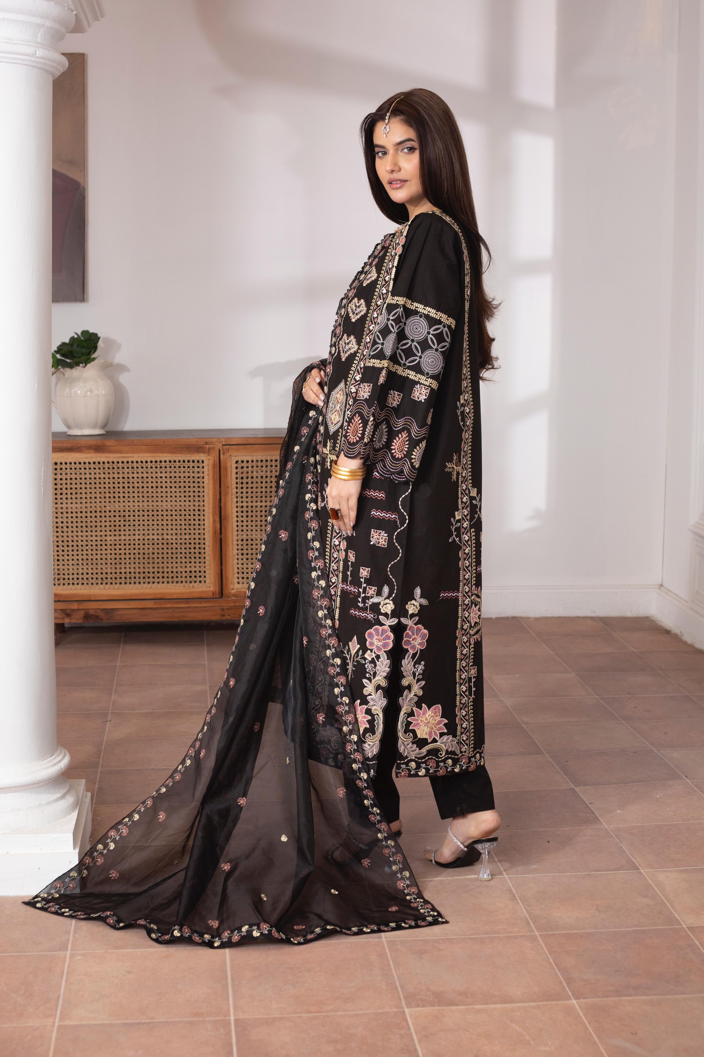 KHATOON Noor Black Embroidered 2-Piece Lawn Suit