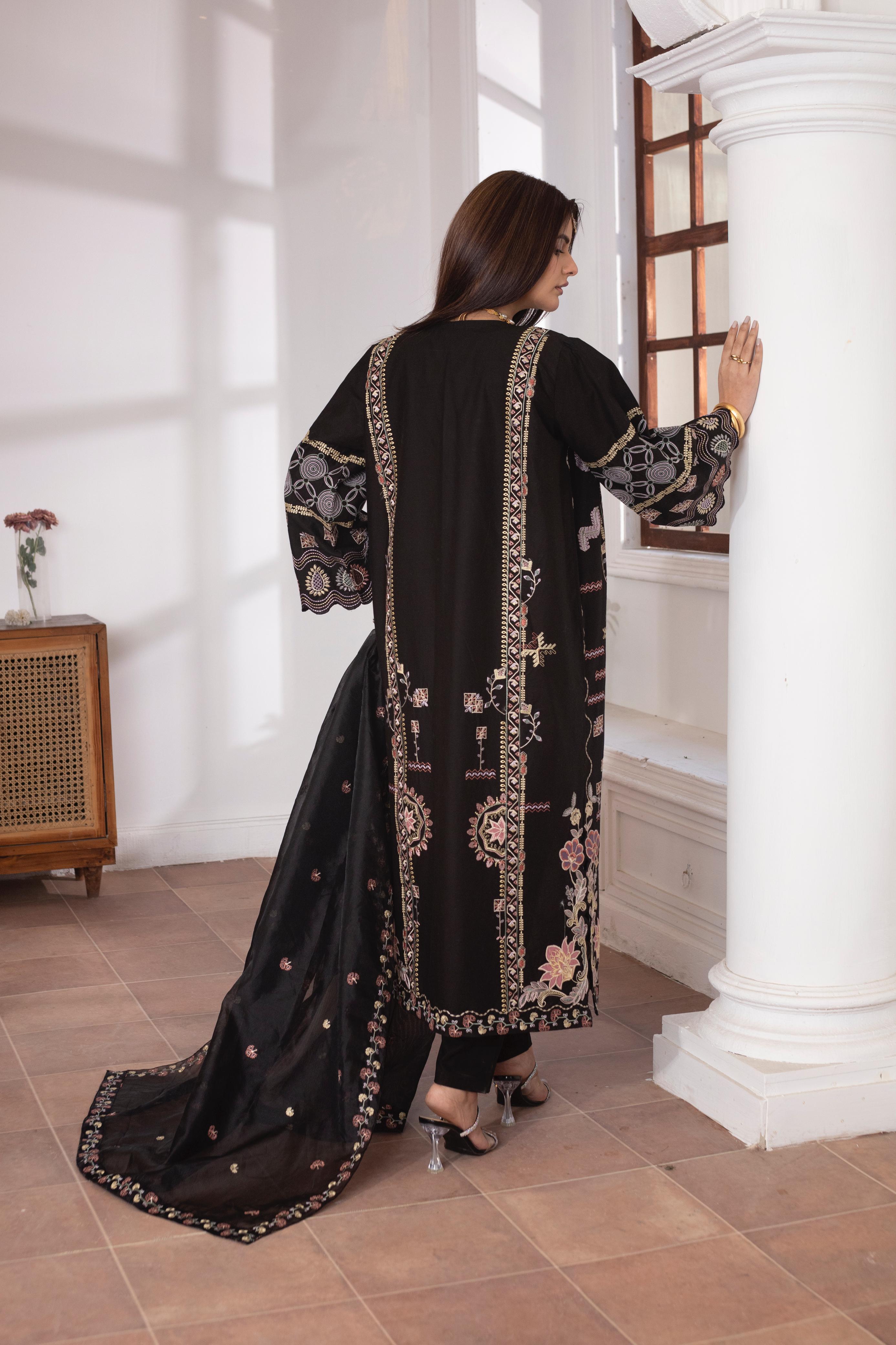 KHATOON Noor Black Embroidered 2-Piece Lawn Suit