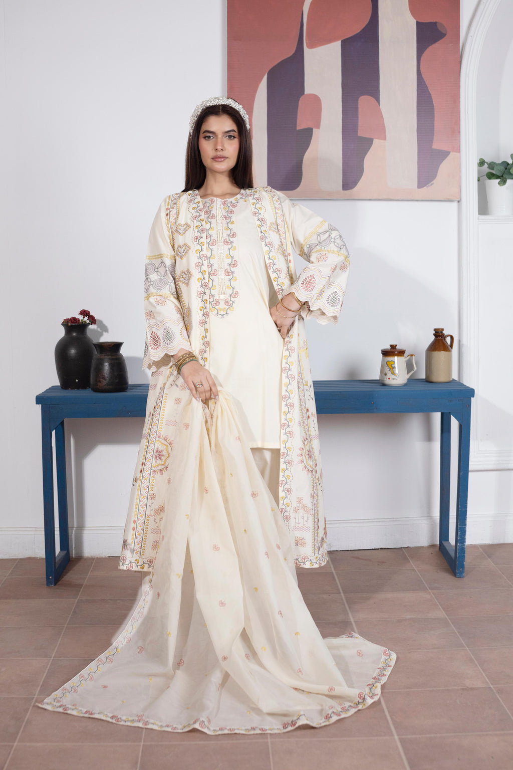 KHATOON Meher Cream Embroidered 2-Piece Lawn Suit