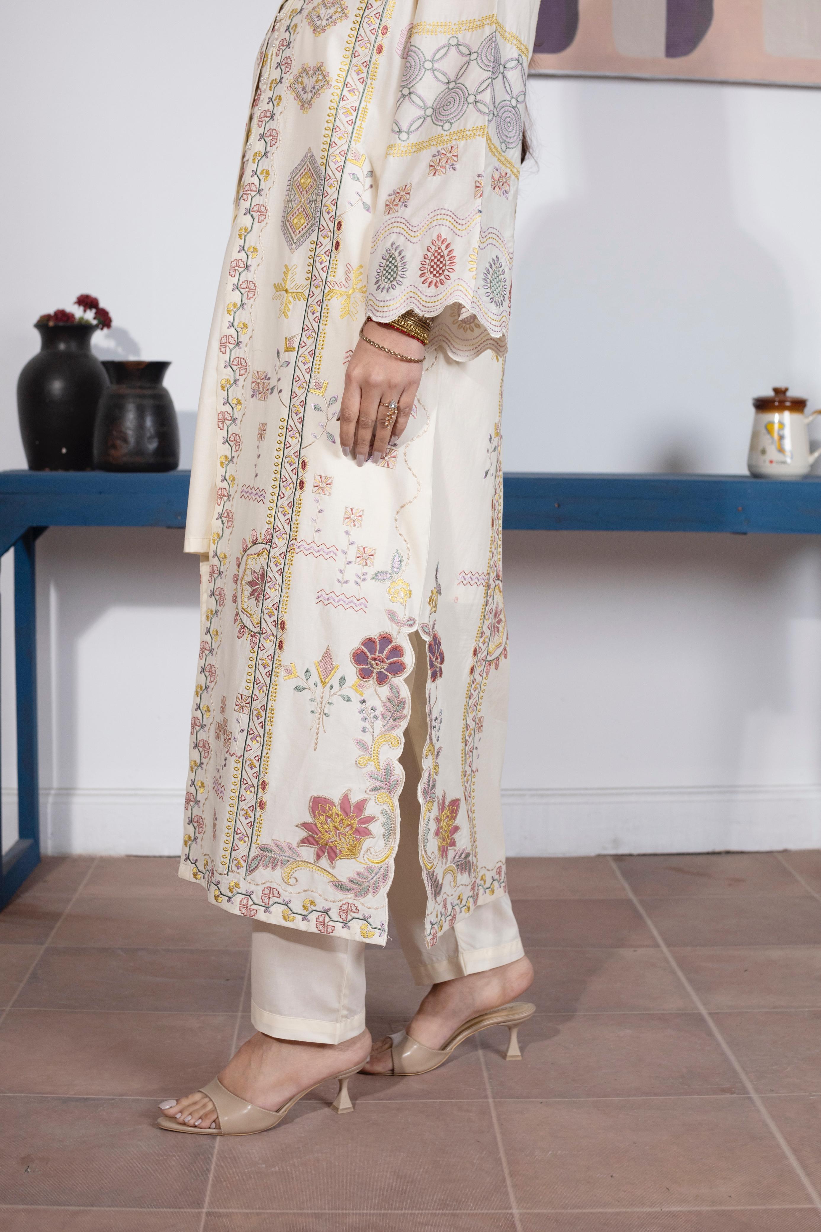 KHATOON Meher Cream Embroidered 2-Piece Lawn Suit