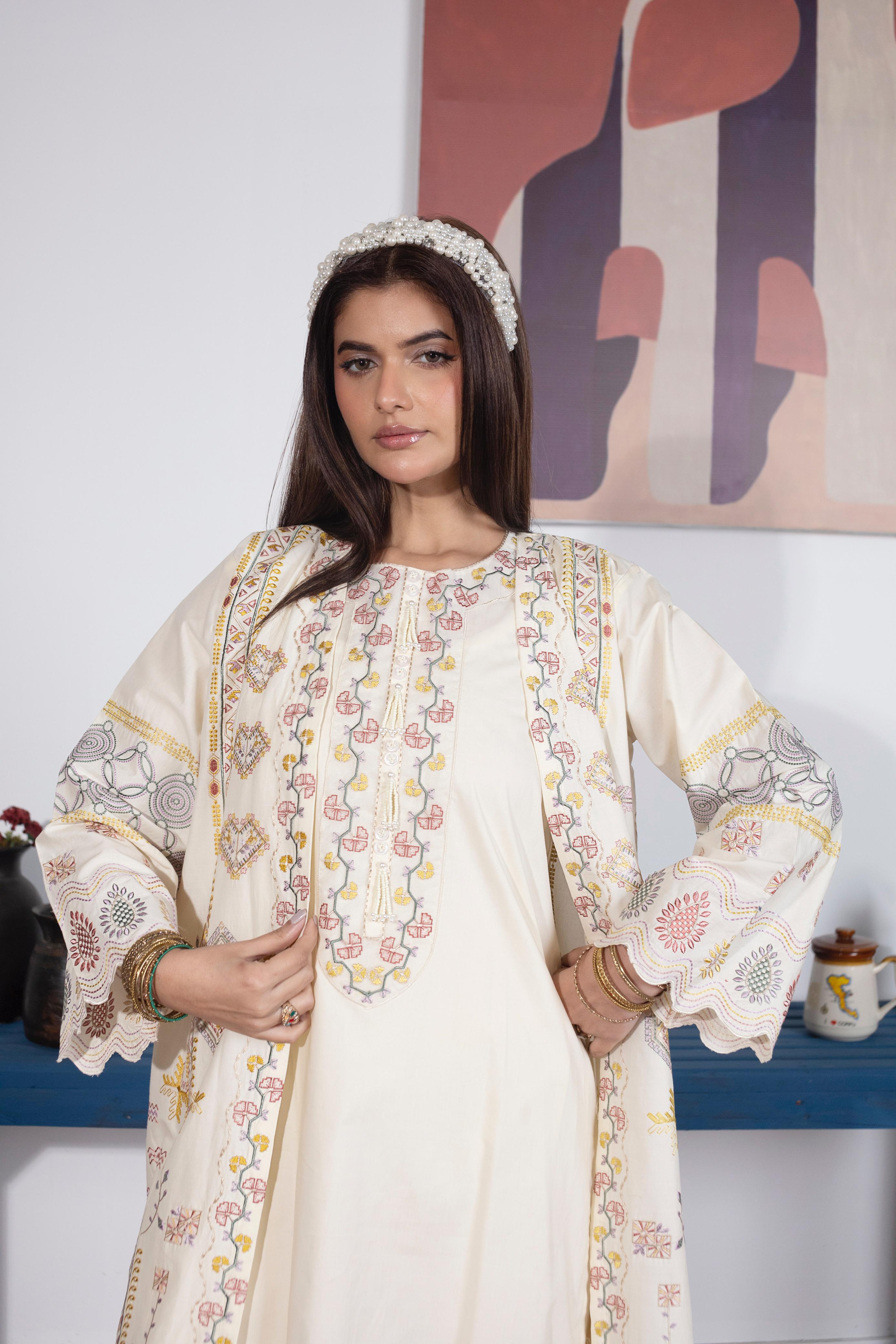 KHATOON Meher Cream Embroidered 2-Piece Lawn Suit