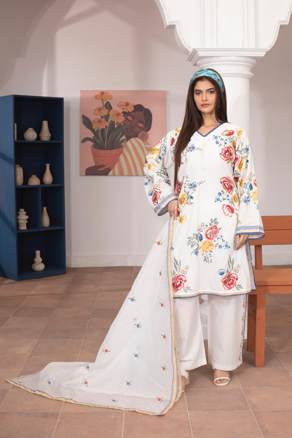 KHATOON Gulzar White Floral 3-Piece Lawn Suit
