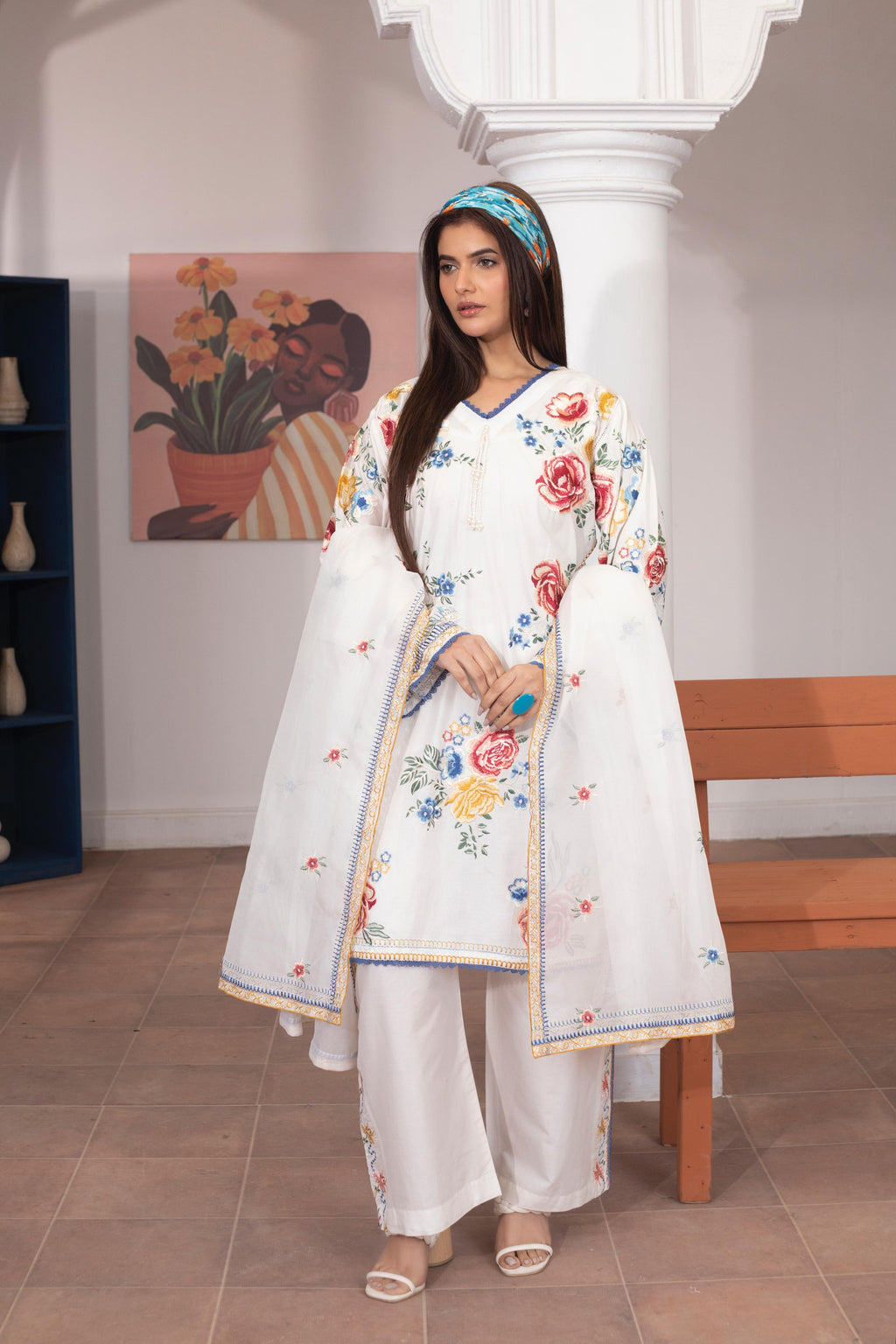 KHATOON Gulzar White Floral 3-Piece Lawn Suit