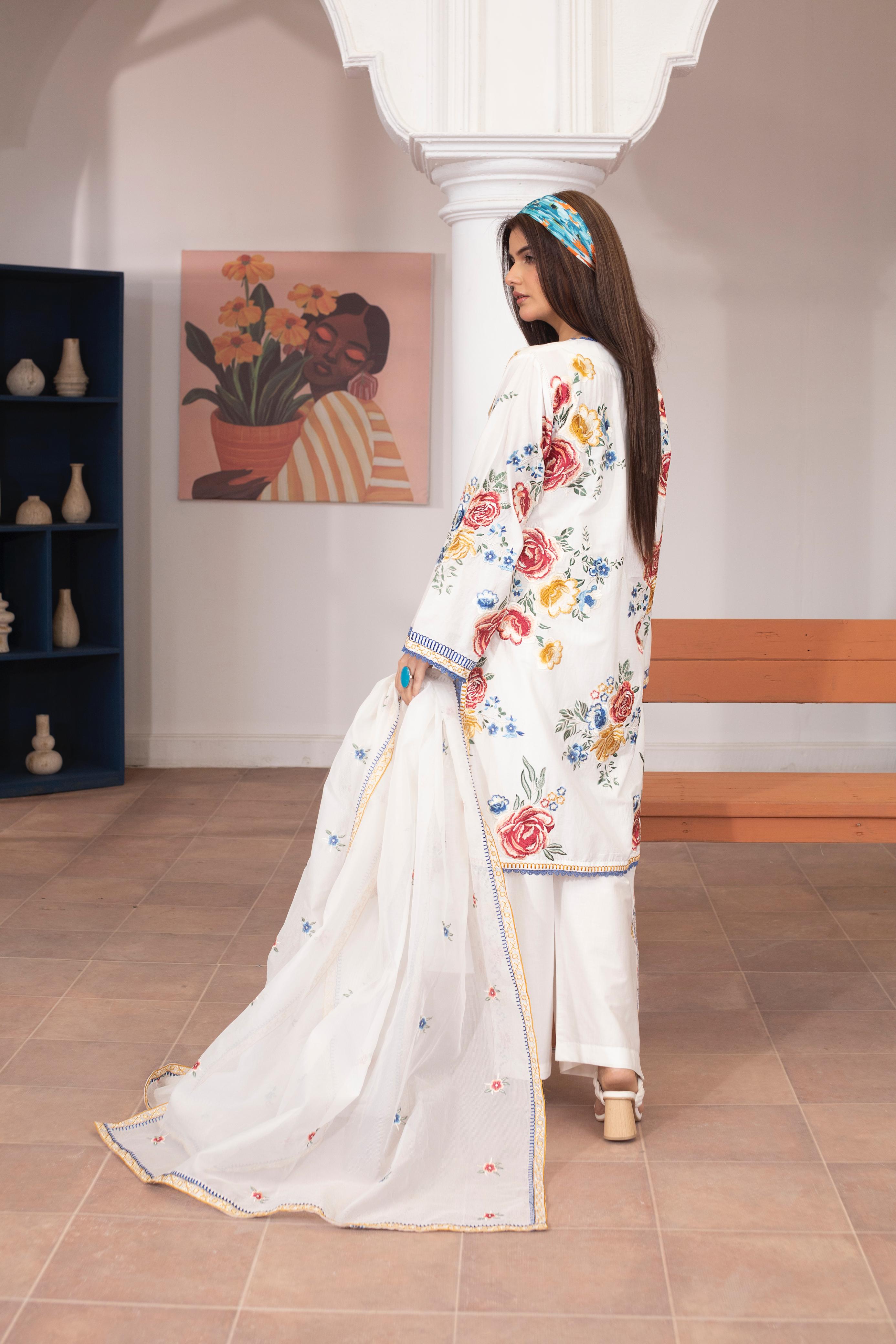 KHATOON Gulzar White Floral 3-Piece Lawn Suit