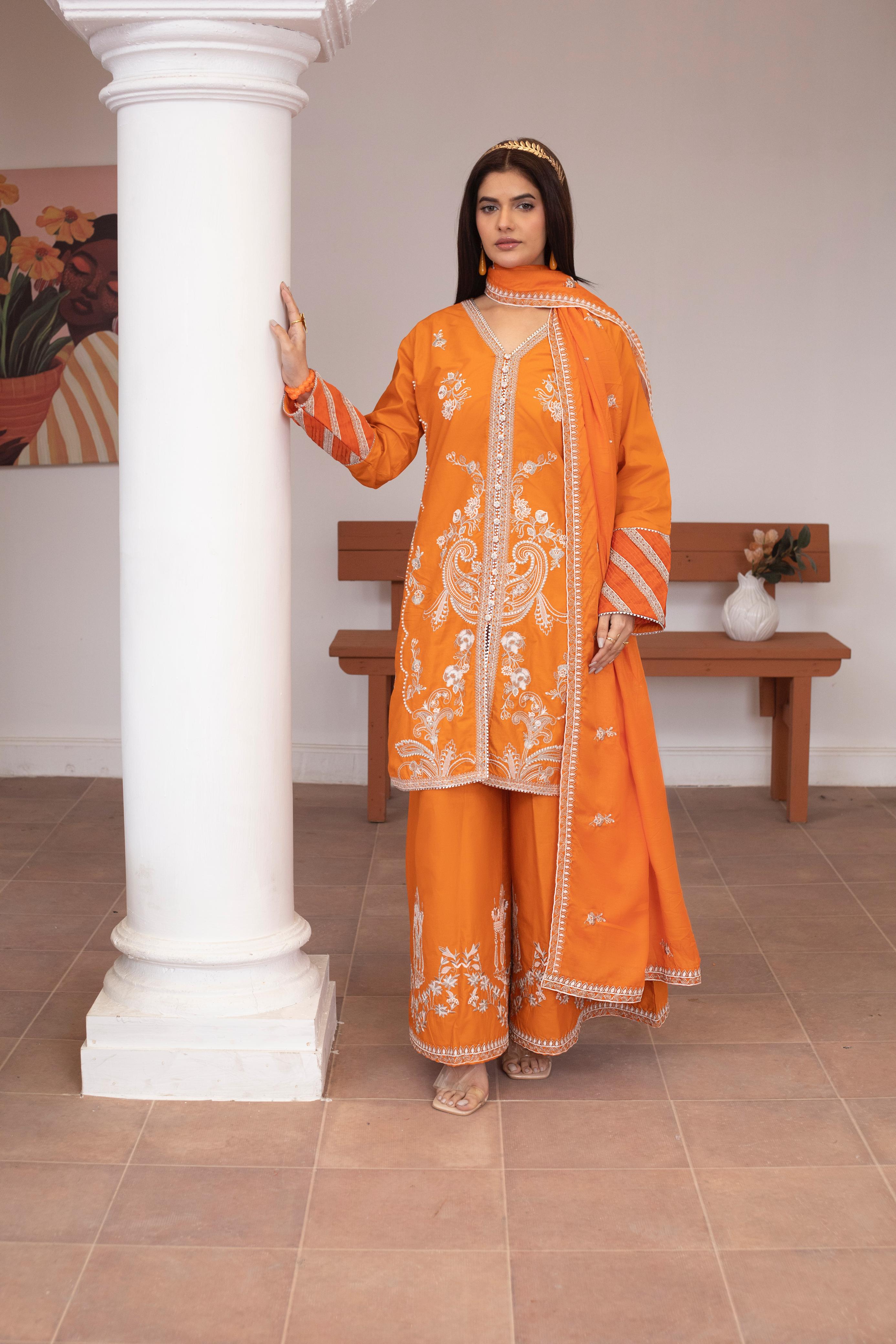 KHATOON Zareen Orange Embroidered 2-Piece Lawn Suit