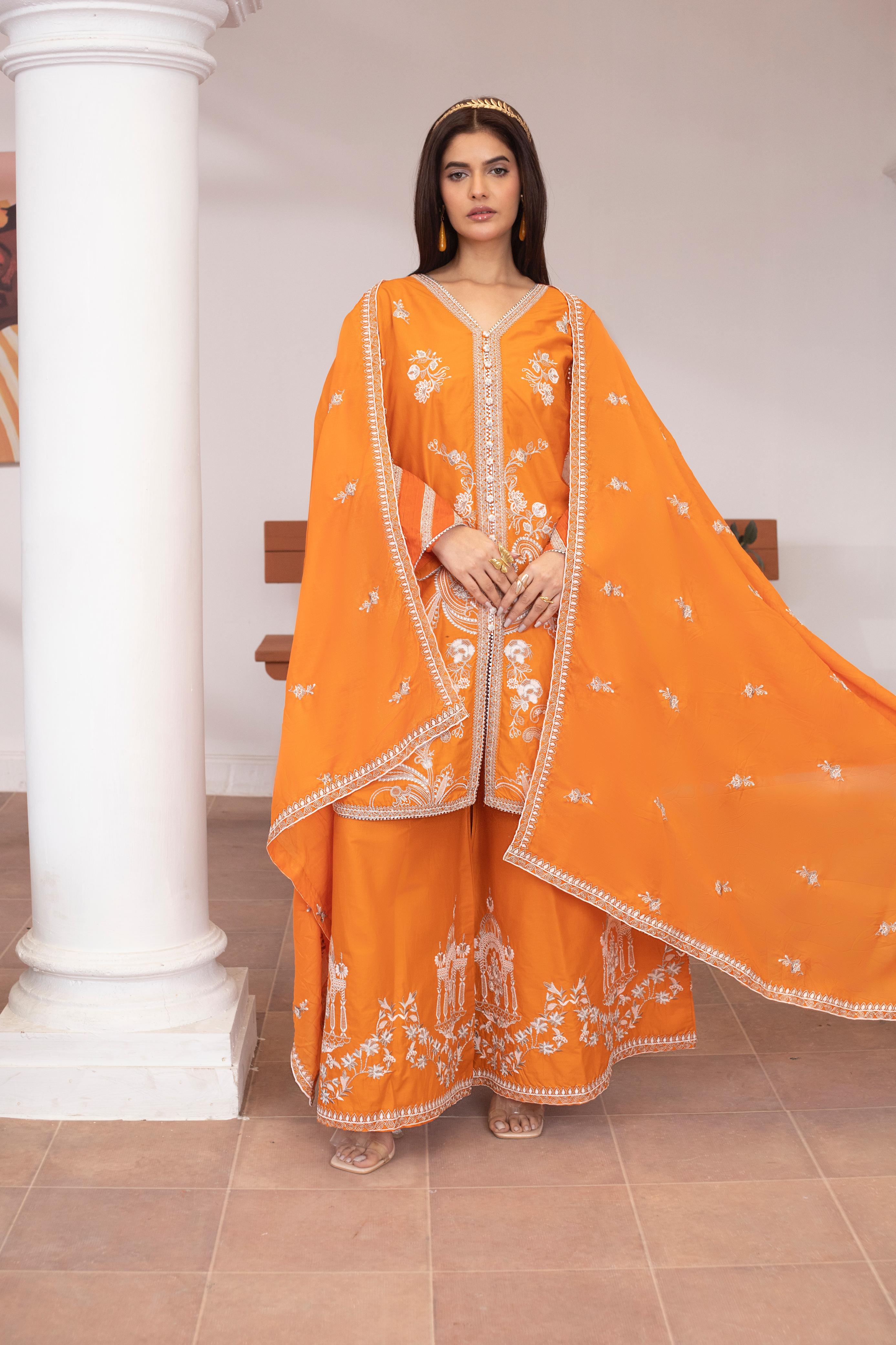 KHATOON Zareen Orange Embroidered 2-Piece Lawn Suit