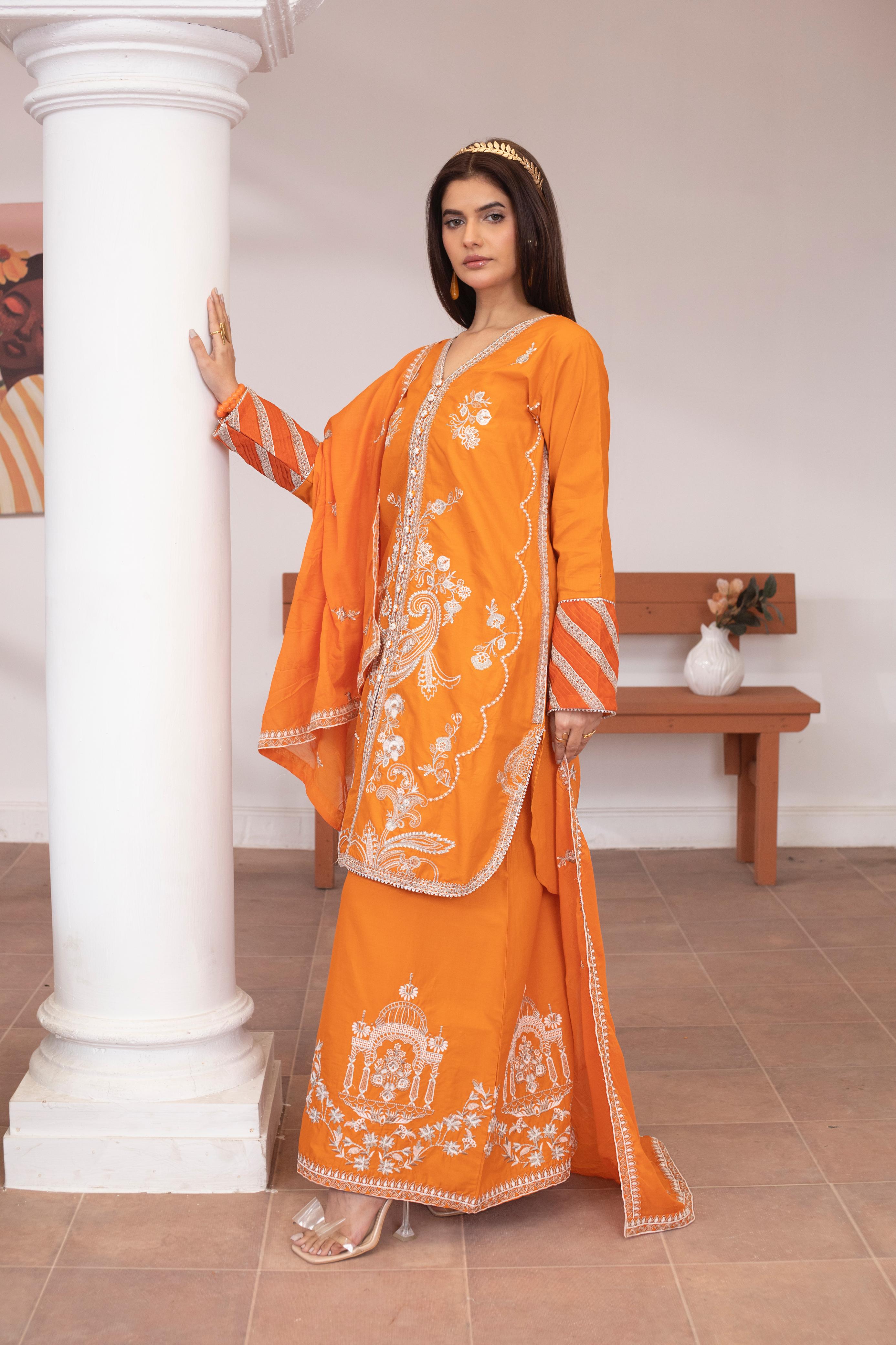 KHATOON Zareen Orange Embroidered 2-Piece Lawn Suit