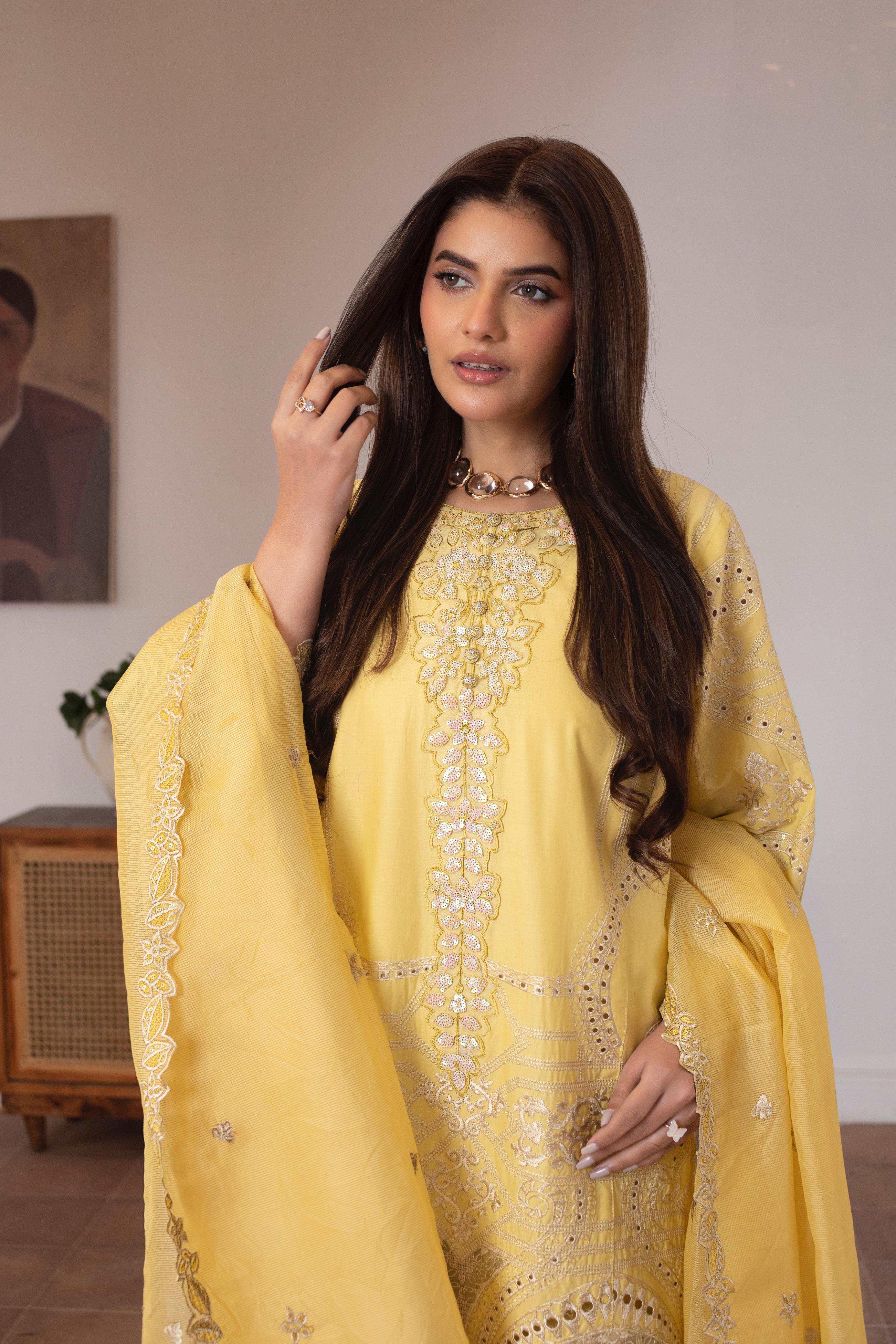 KHATOON Zoya Yellow Luxury Embroidered 3-Piece Suit