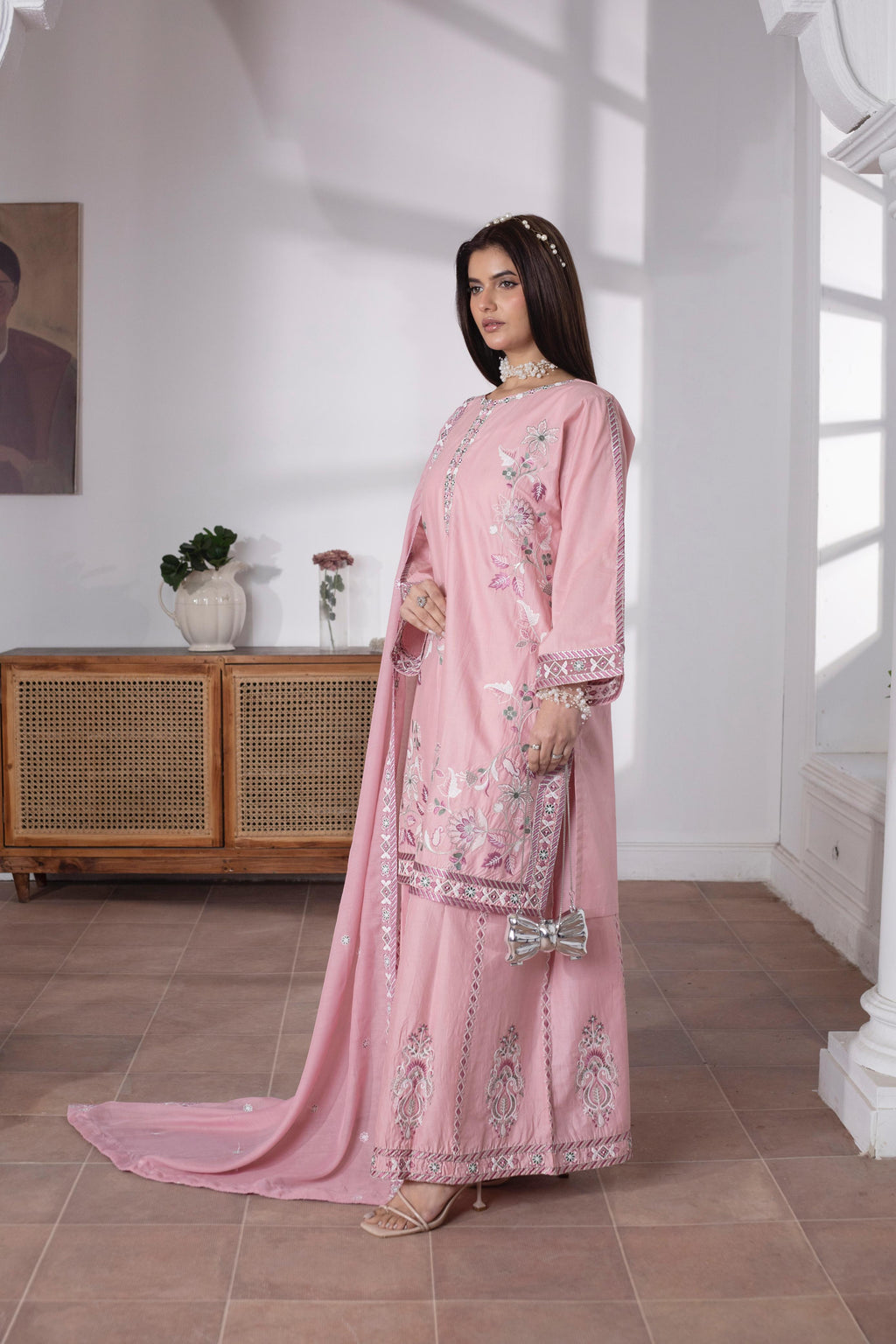 KHATOON Aisha Pink Floral Embroidered 3-Piece Lawn Suit