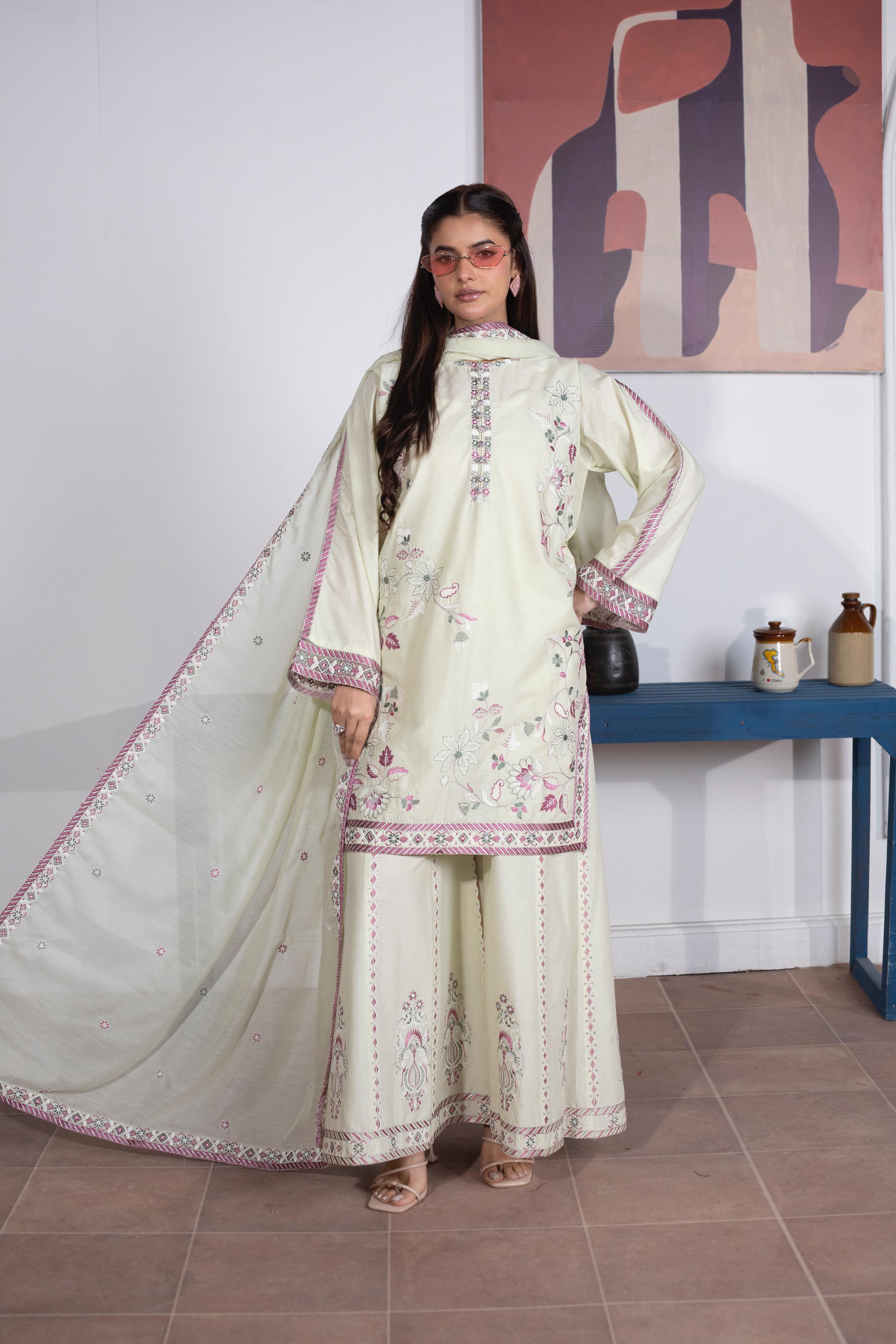 KHATOON Haya Pistachio Floral Embroidered 3-Piece Lawn Suit