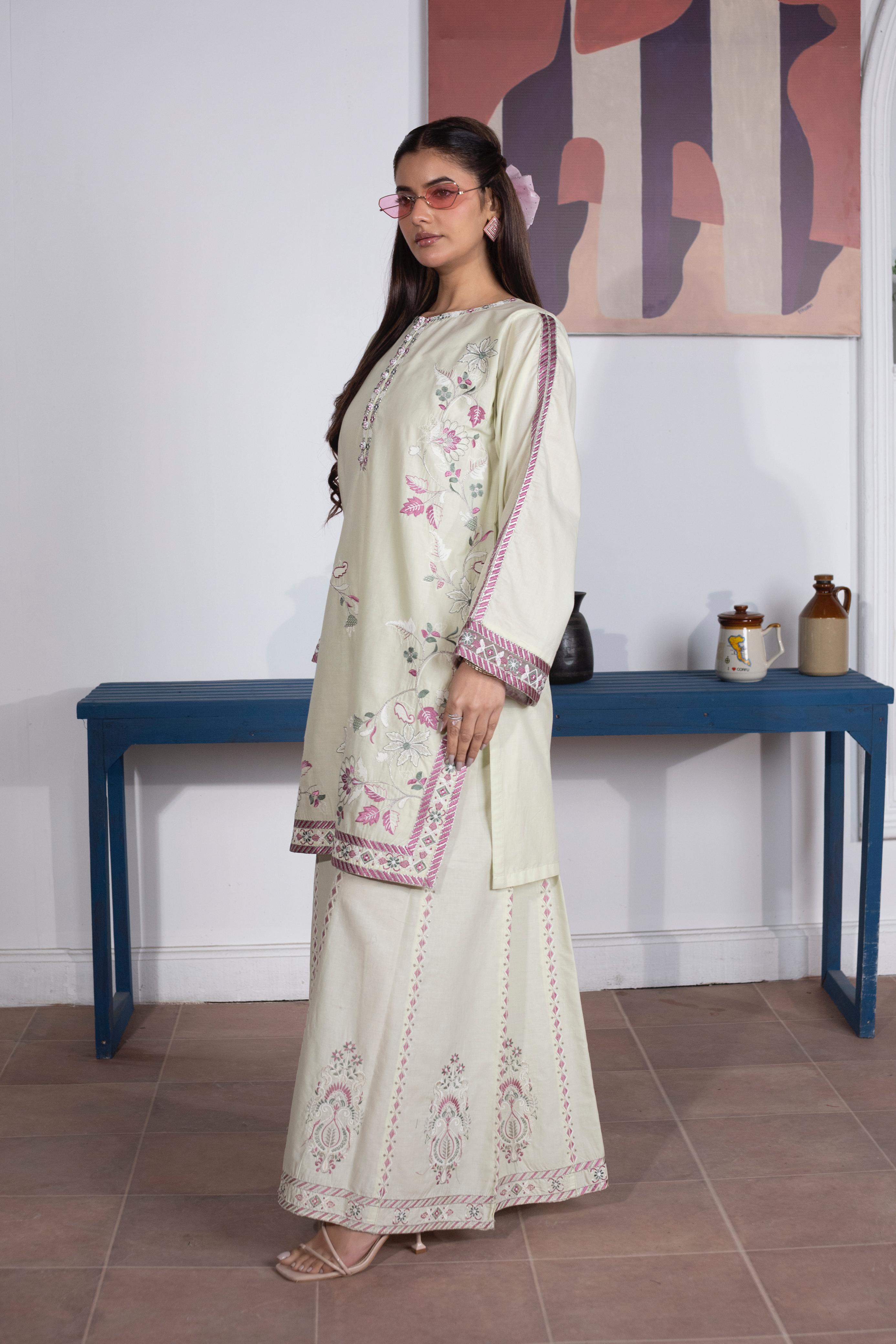 KHATOON Haya Pistachio Floral Embroidered 3-Piece Lawn Suit