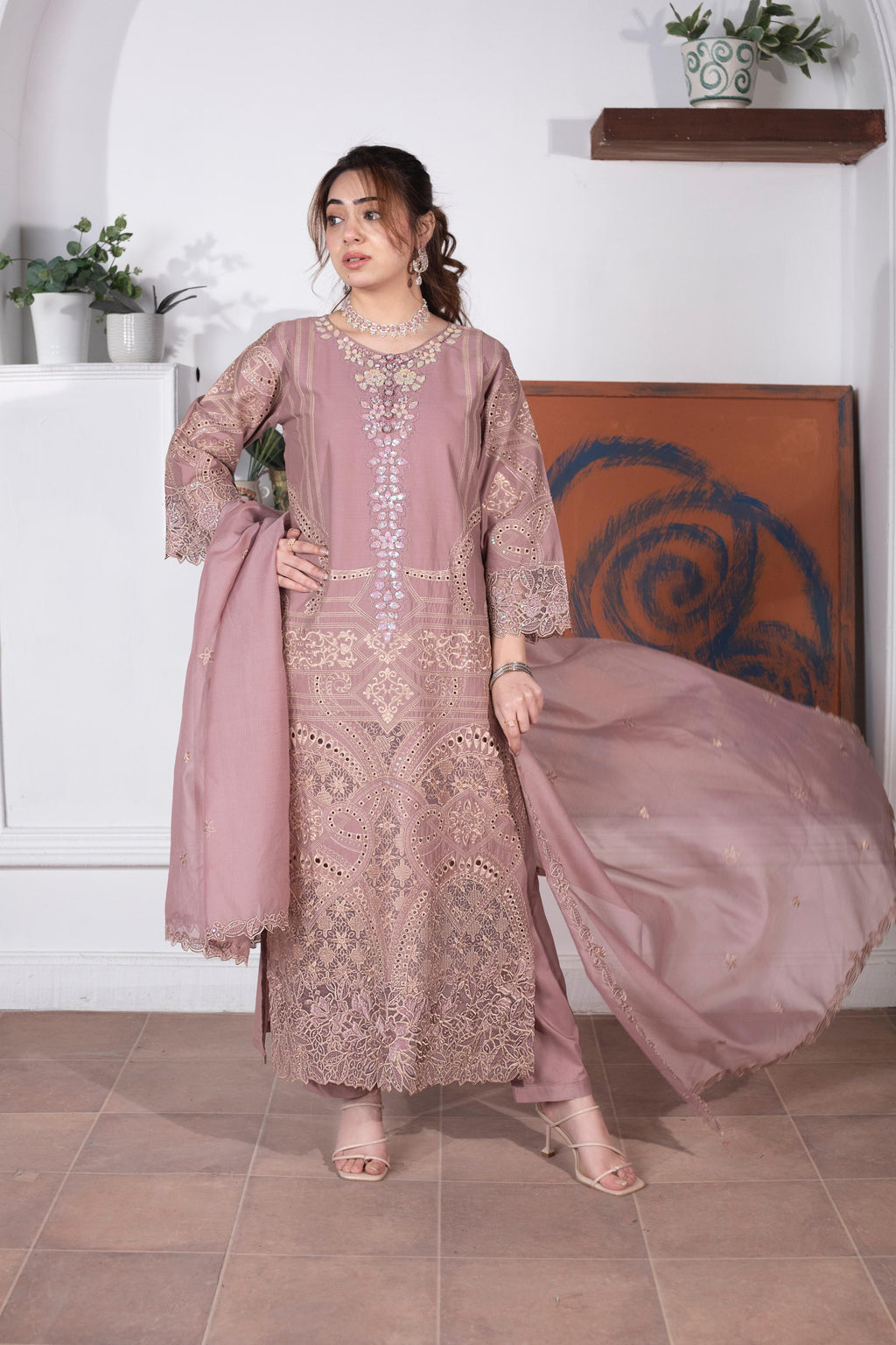 KHATOON Elara Mauve Luxury Embroidered 3-Piece Suit