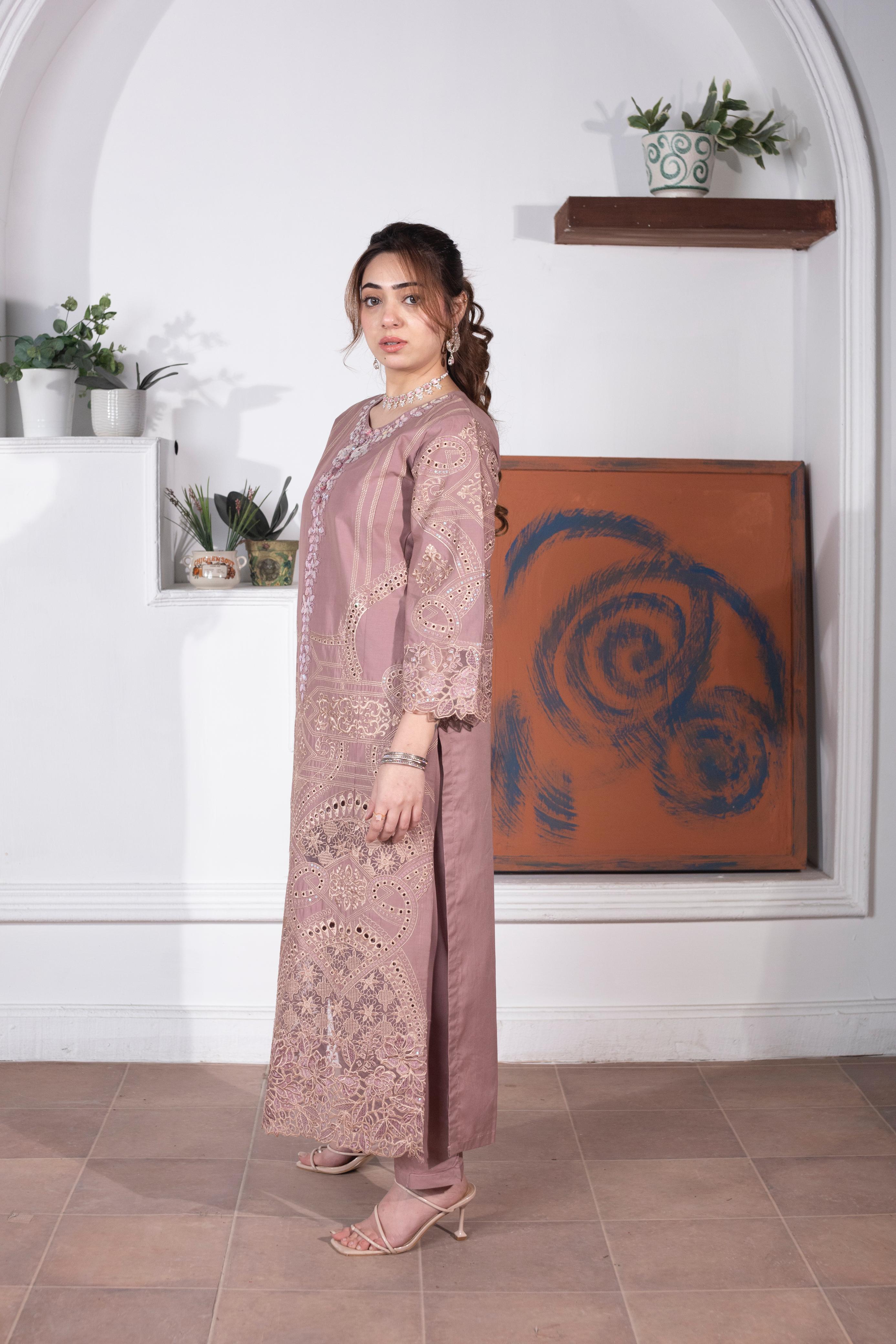 KHATOON Elara Mauve Luxury Embroidered 3-Piece Suit