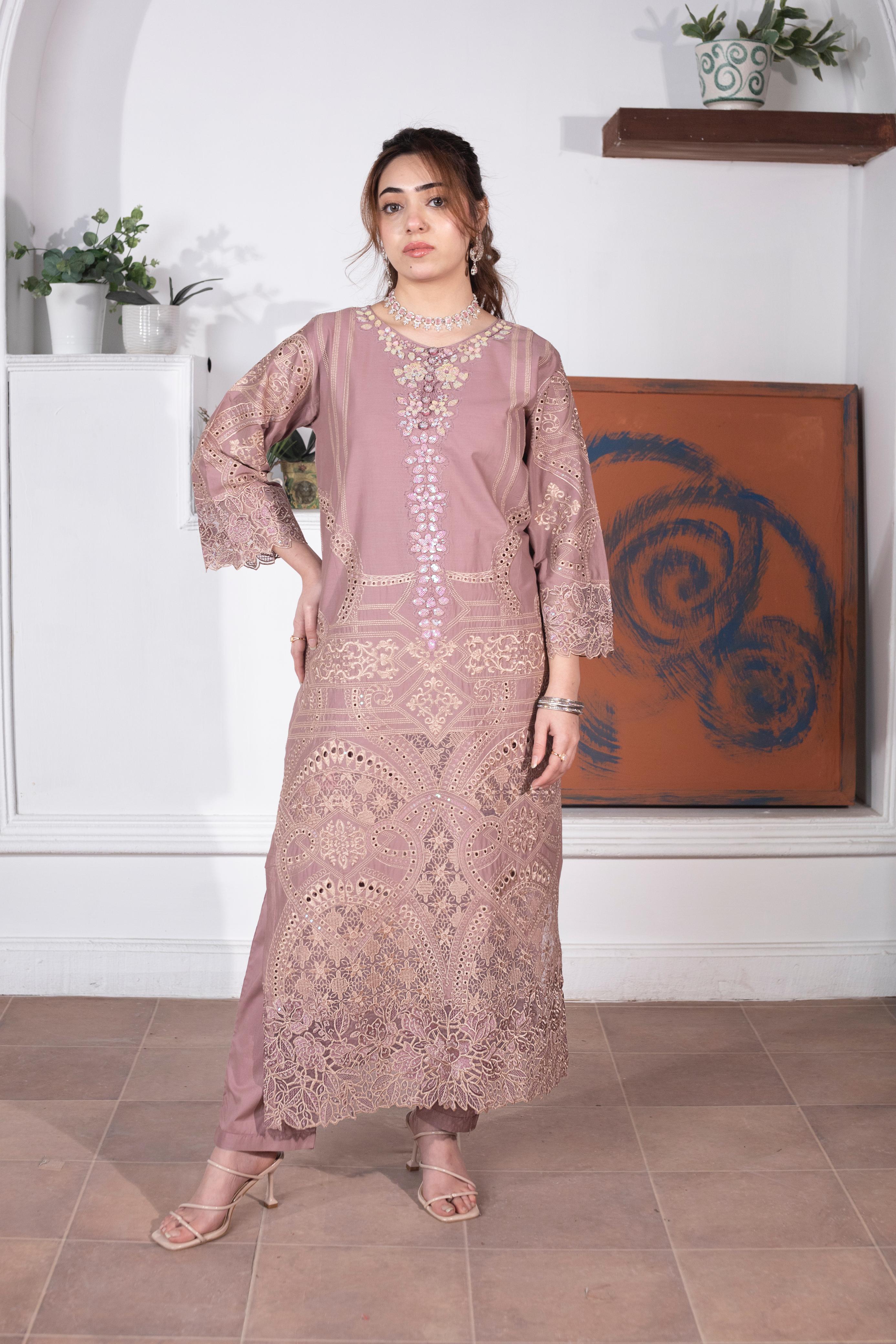 KHATOON Elara Mauve Luxury Embroidered 3-Piece Suit