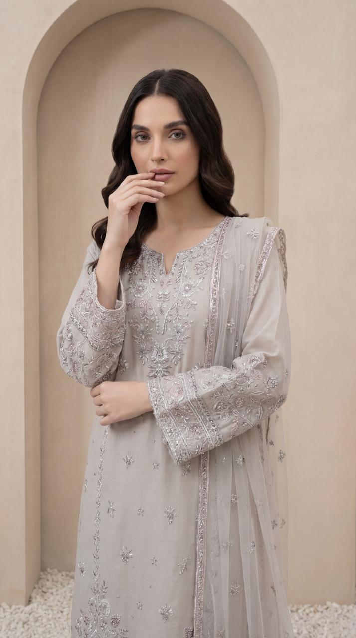 KHATOON Selene Beige Luxury Embroidered 3-Piece Suit