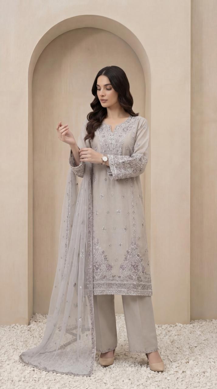 KHATOON Selene Beige Luxury Embroidered 3-Piece Suit