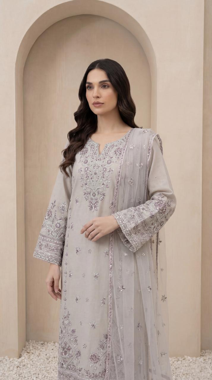 KHATOON Selene Beige Luxury Embroidered 3-Piece Suit