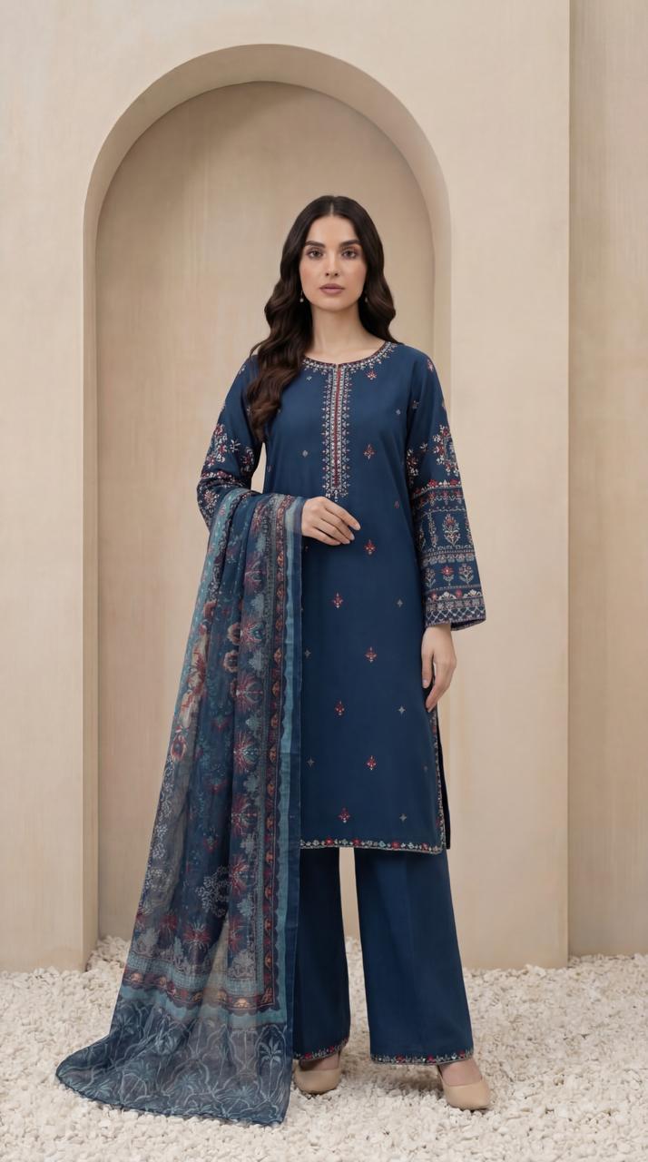 KHATOON Naira Navy Printed 3-Piece Lawn Suit