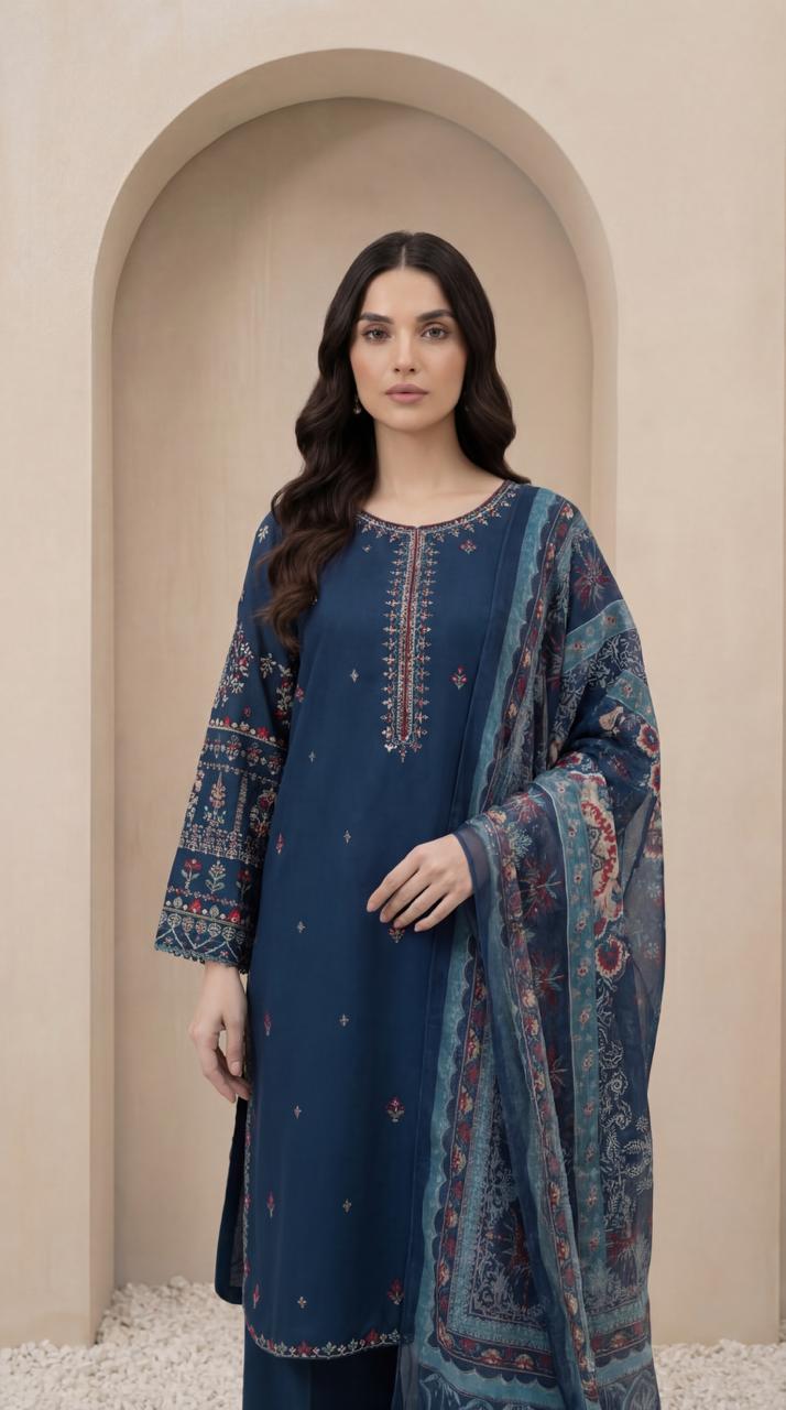KHATOON Naira Navy Printed 3-Piece Lawn Suit