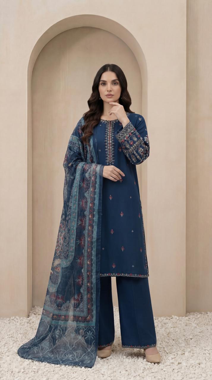 KHATOON Naira Navy Printed 3-Piece Lawn Suit